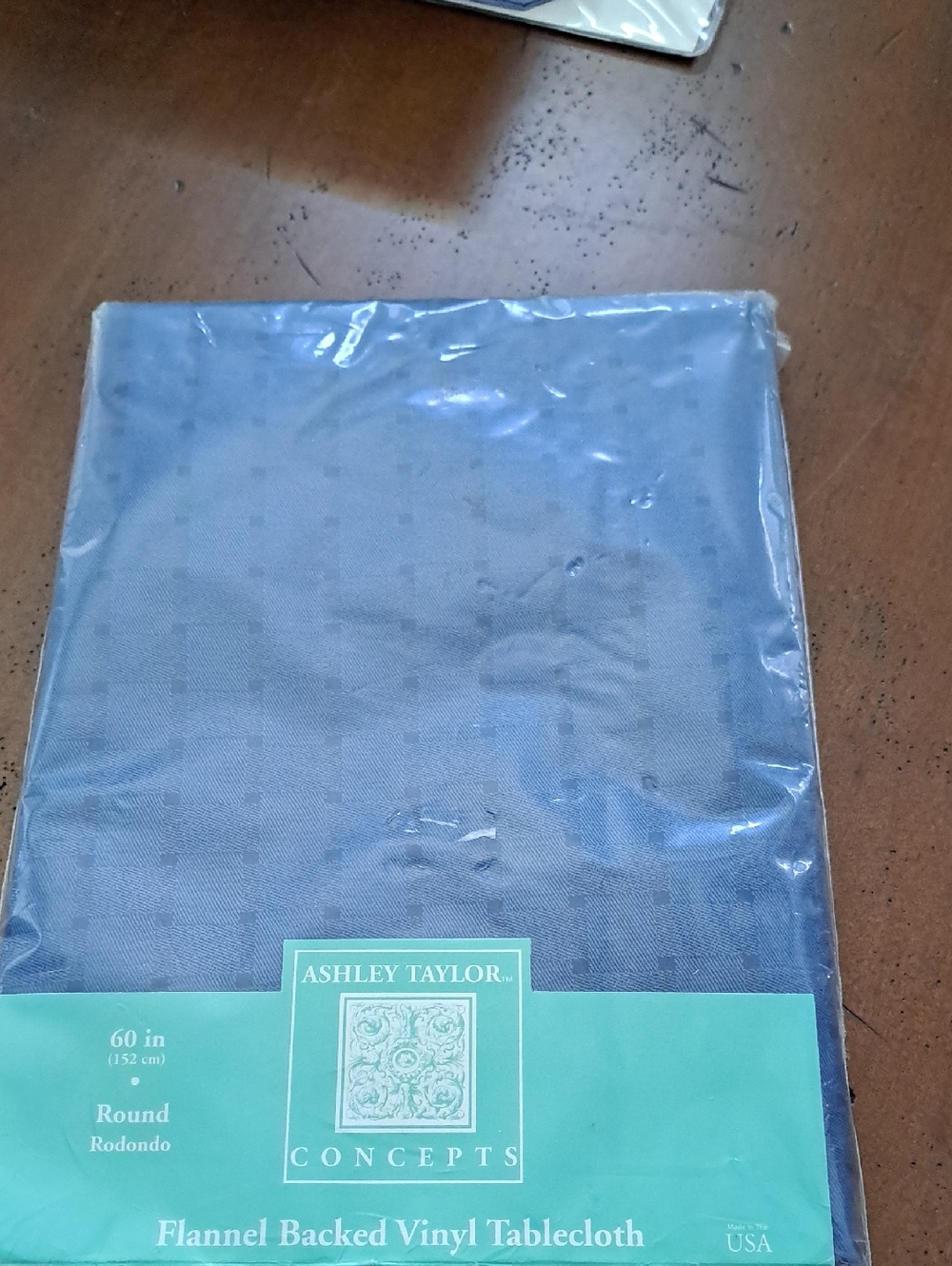 Ashley Taylor Navy Round Flannel-Backed Vinyl Tablecloth